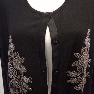 Sarah Bentley Vintage Black Sweater w/ Large Silver Appliques XL - not worn
